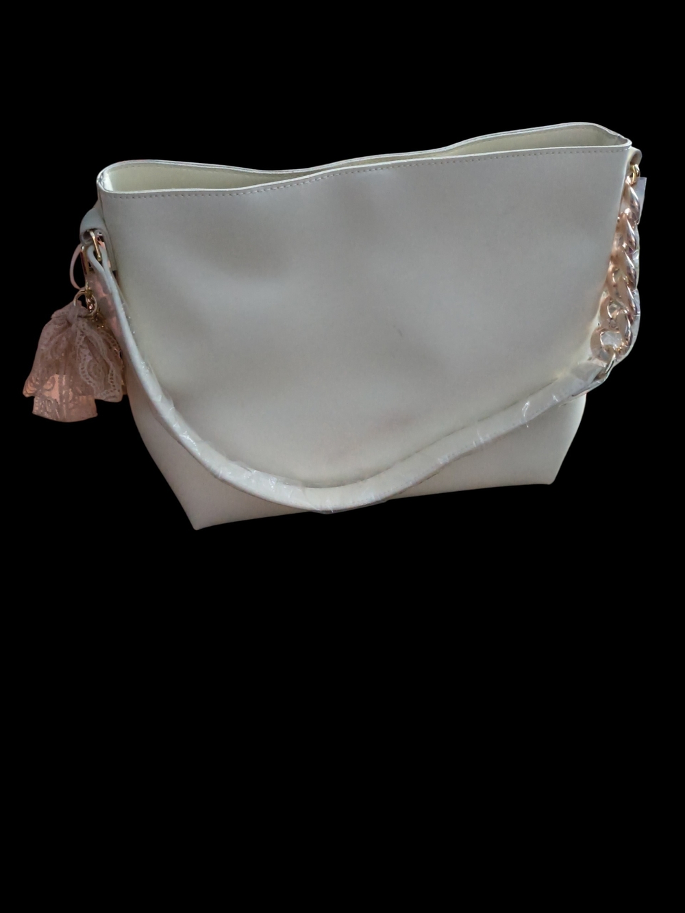 Madden Girl Cream Shoulder Bag with Rose Gold Chain Detail